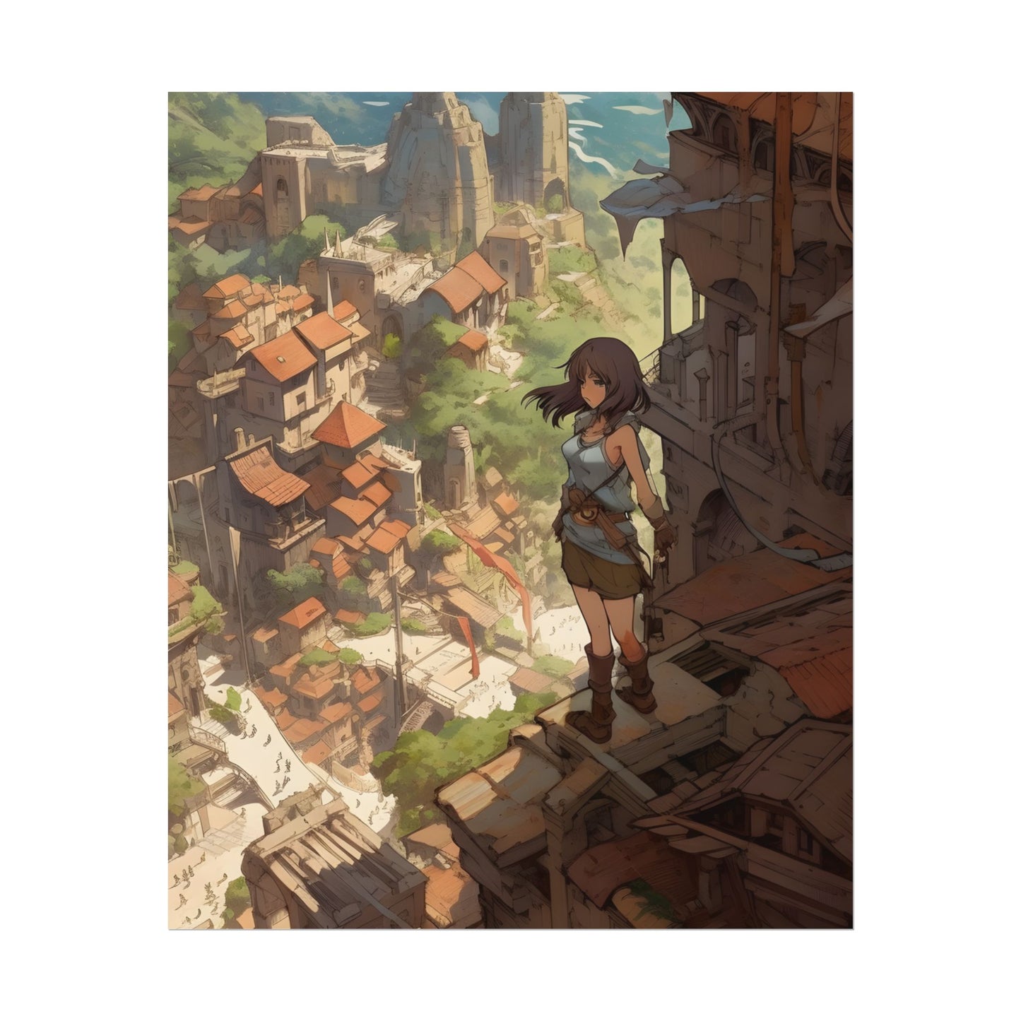 Dramatic Anime Feather: Bird's Eye View Illustration - Poster