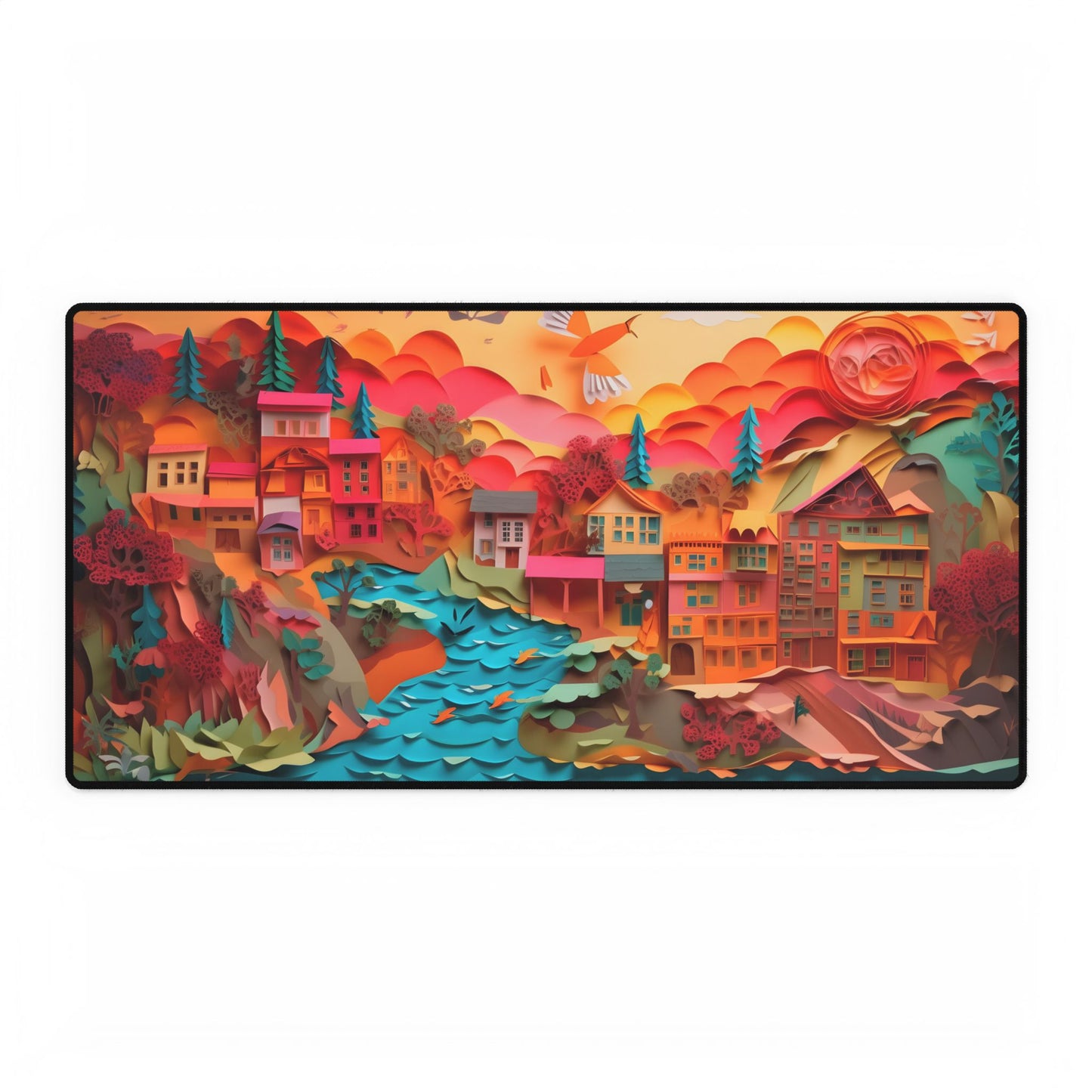Magical Beach Quill: Vibrant Paper Art of Tropical Paradise - Desk Mat