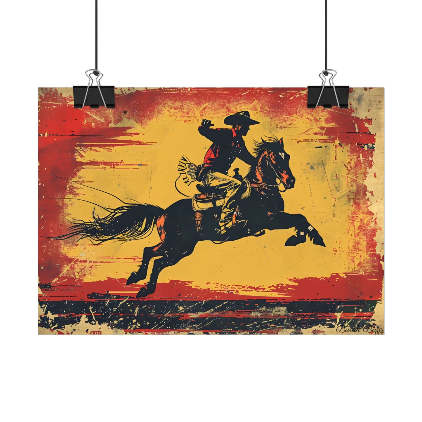 Retro Rodeo Action: Cowboy Riding Bucking Bronc - Poster
