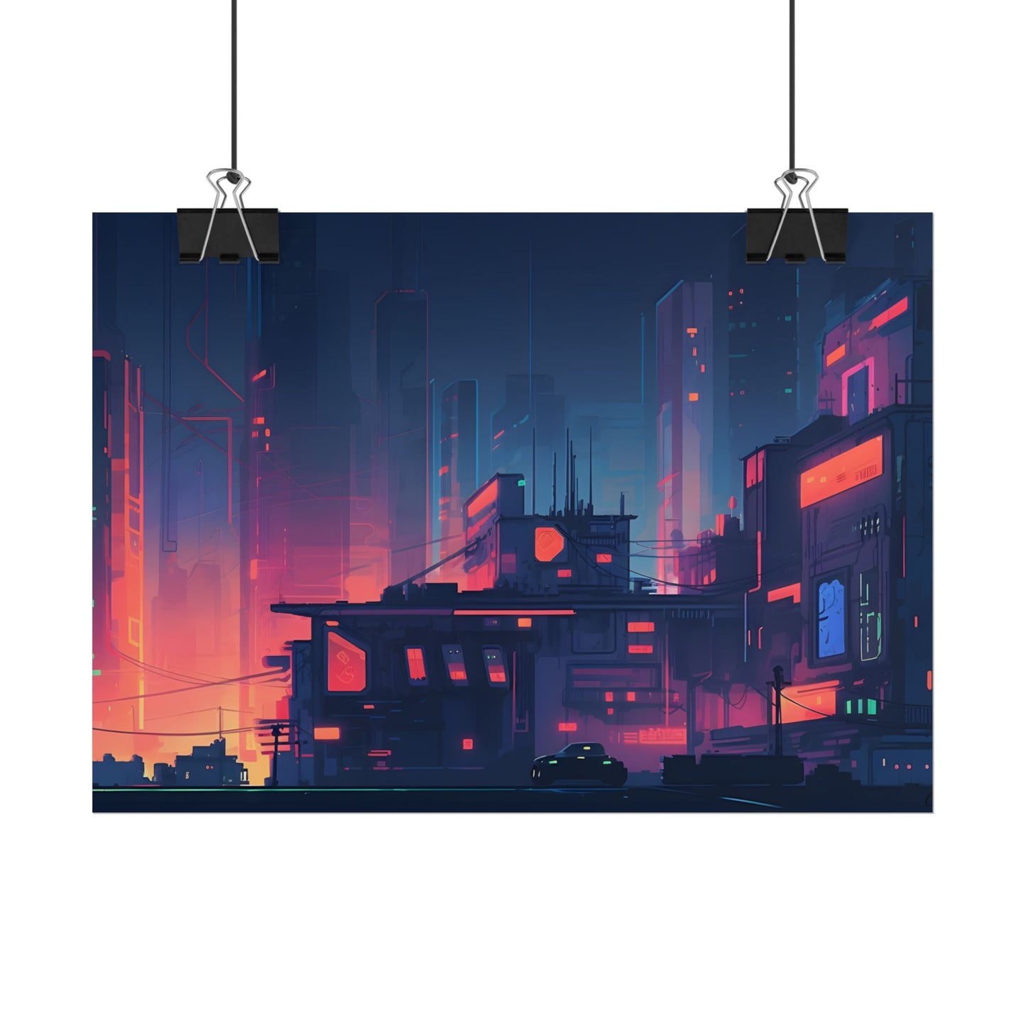 Cyberpunk Night: Melancholic Cityscape Digital Art - Poster
