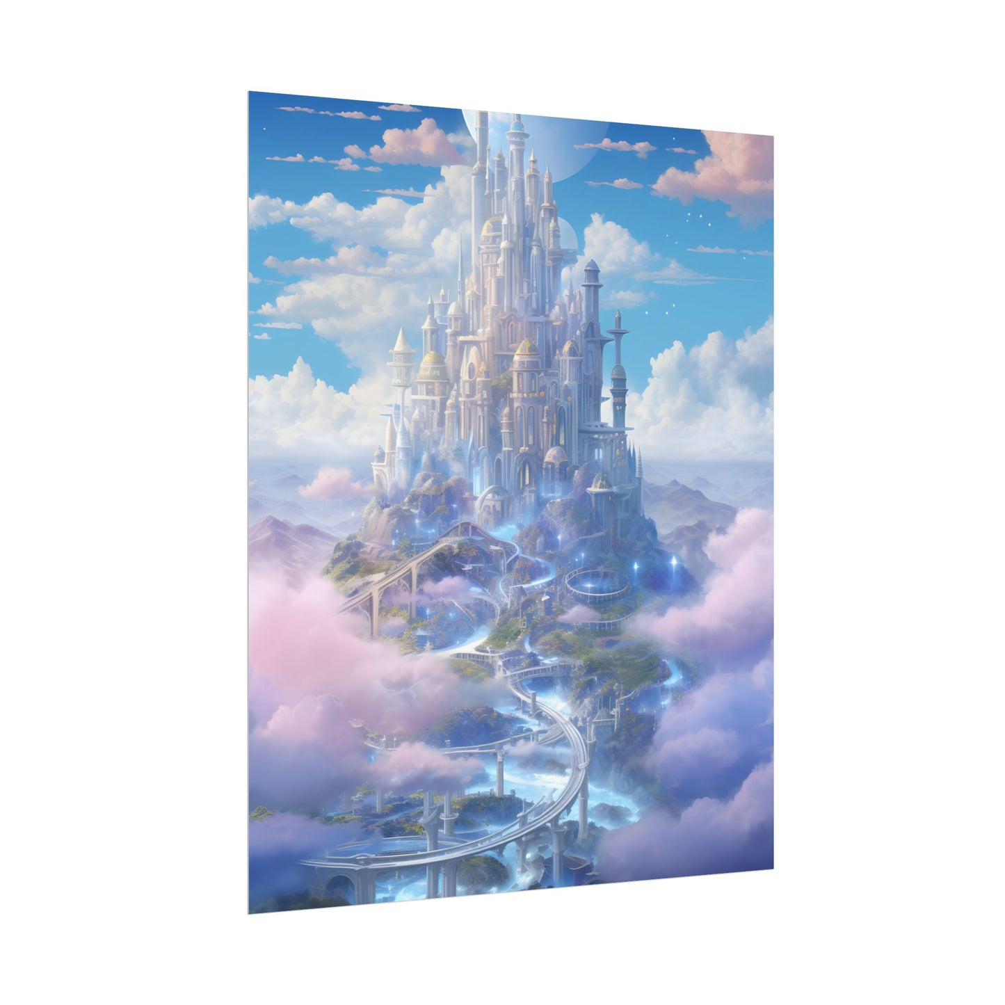 Floating City in Celestial Realm: Serene Fantasy Artwork - Poster