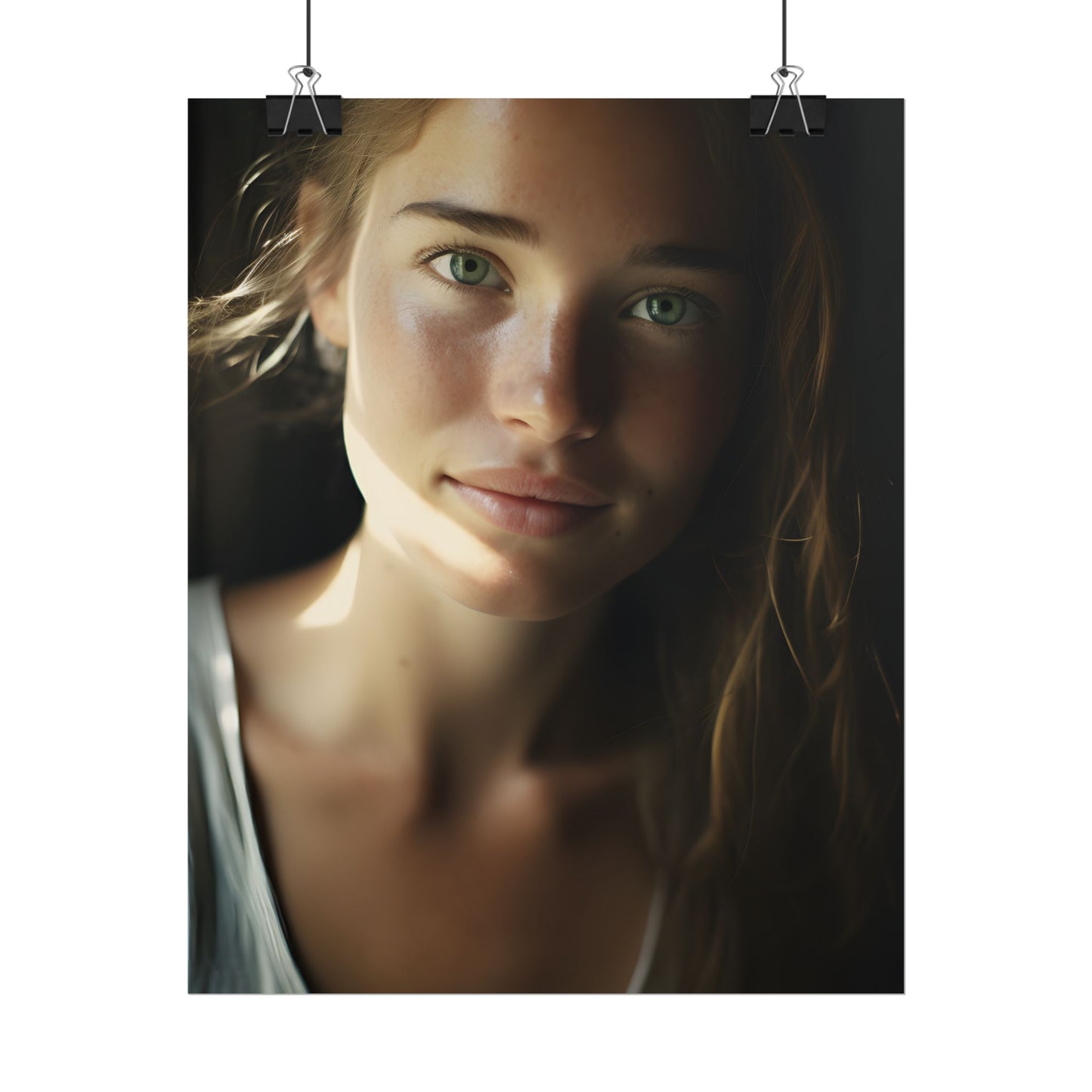 Grinning Woman: Close-Up Portrait with Joyful Expression - Poster