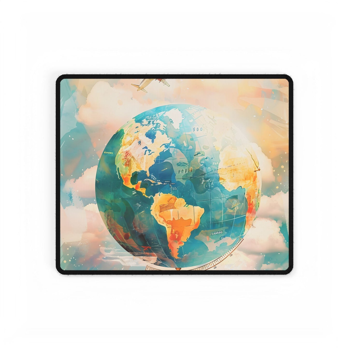 Vintage Globe with 80 Iconic Landmarks: Educational Artwork - Desk Mat