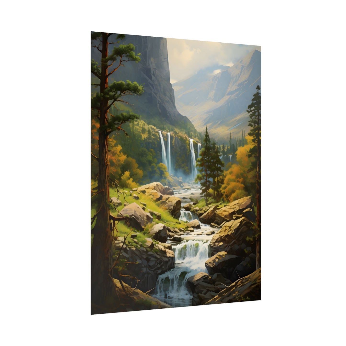 Breathtaking Waterfall: Impressionist Oil Painting - Poster