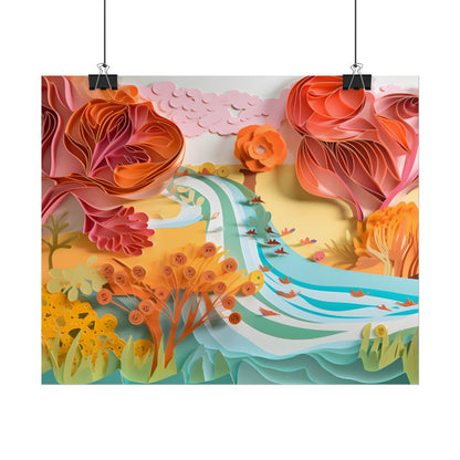 Magical Beach Landscape: Serene Paper Quilled Artwork - Poster