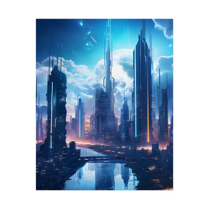 Dark Future Cityscape: Cyberpunk Dystopia Neon Artwork - Poster