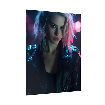 Cyberpunk Teen: Moody Expression Digital Art - Poster