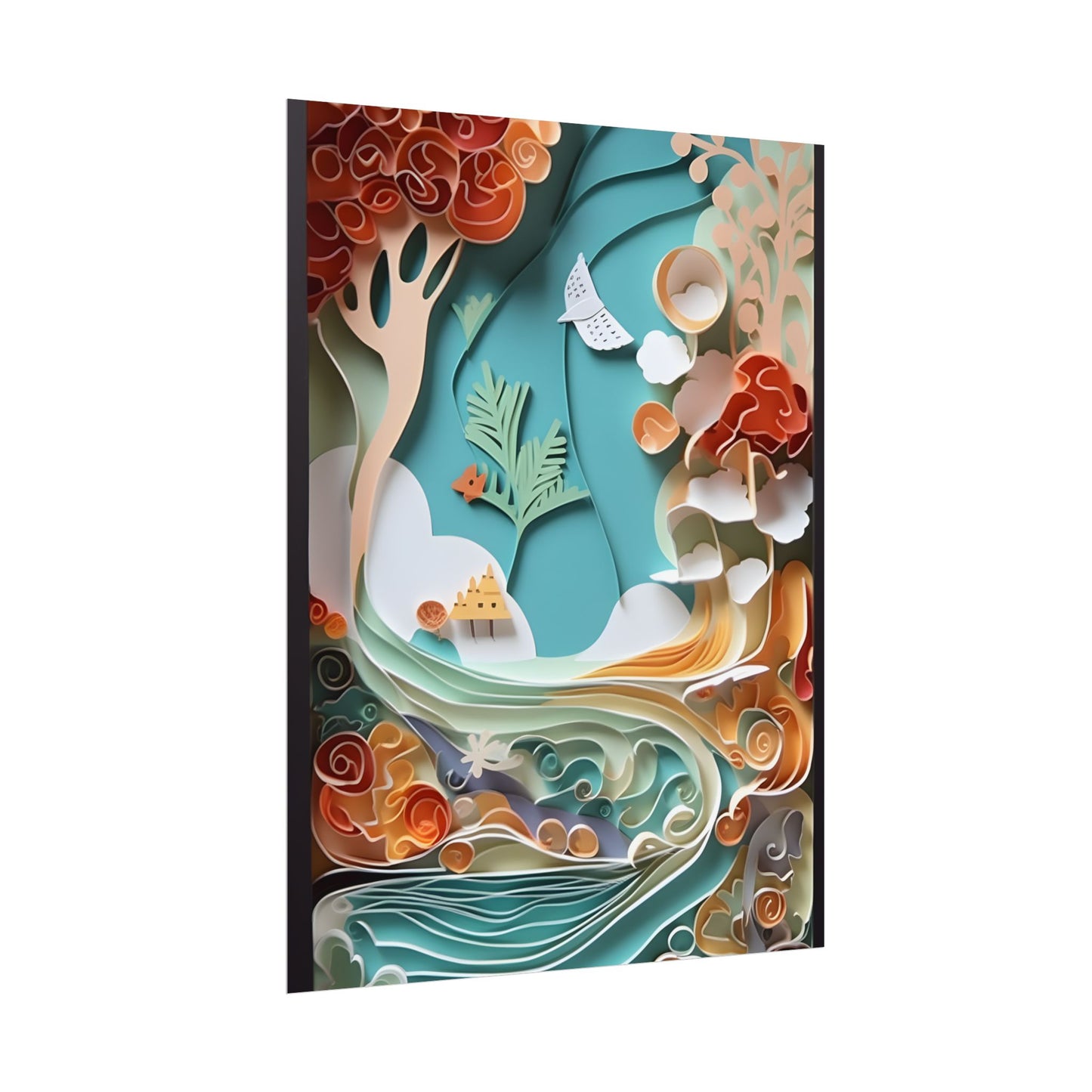 Paper Quilled Beach Sunset: Calming Beach Landscape Artwork - Poster