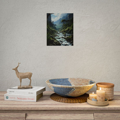 Breathtaking Blue Waterfall: Oil Painting Masterpiece - Poster