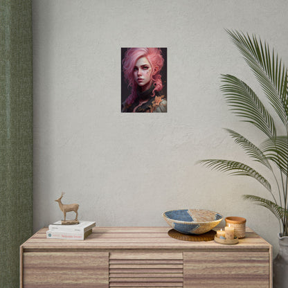 Astonishing Female Portrait: Vibrant Pink Hair in Dark Elegance - Poster