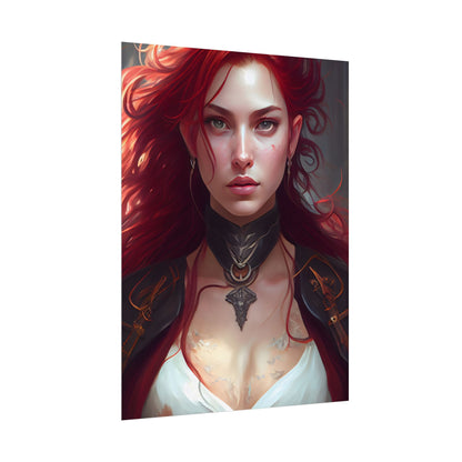 Red Hair Beauty: Elegant Woman in Black - Poster