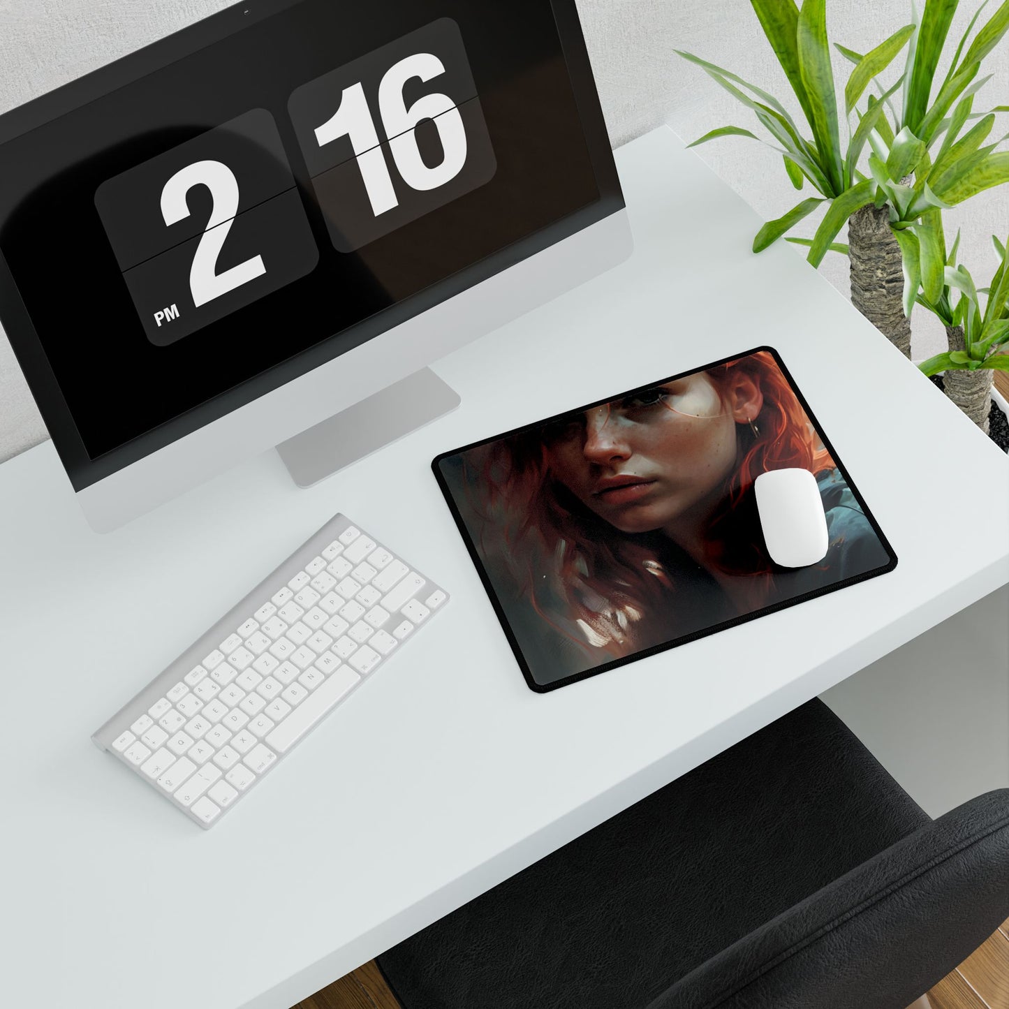 Astonishing Redhead Portrait: Realistic Artwork - Desk Mat