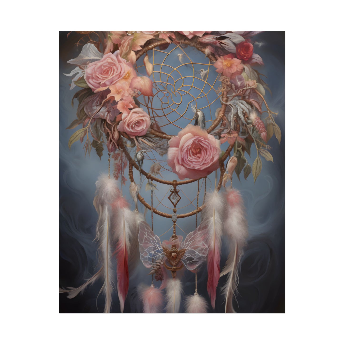 Ethereal Dreamcatcher Realm: Surreal Artwork with Colorful Feathers - Poster