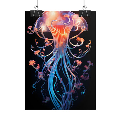 Bioluminescent Oceanic Ballet: Elegantly Poised Dancer in Underwater Performance - Poster
