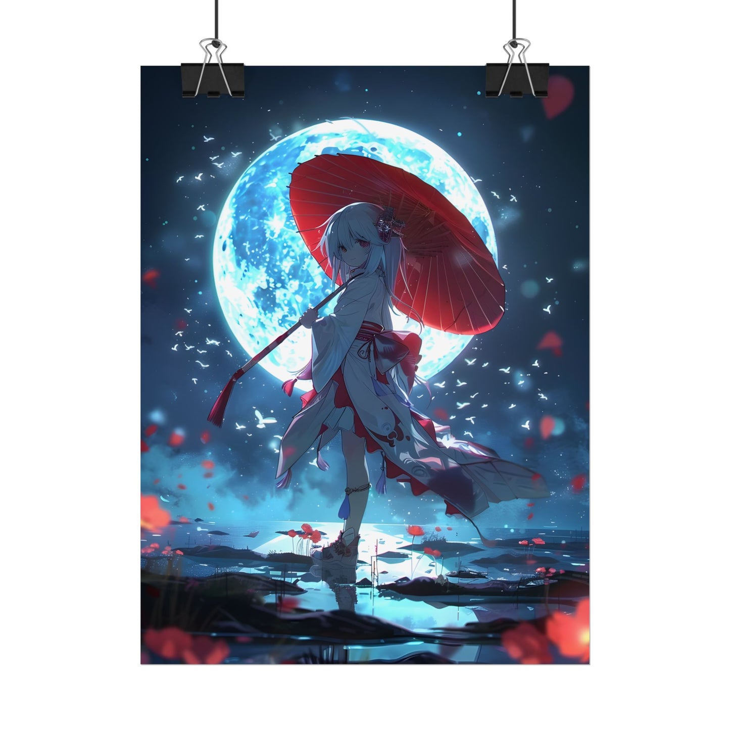 Cute Anime Girl with Umbrella: Rainy Day Art - Poster