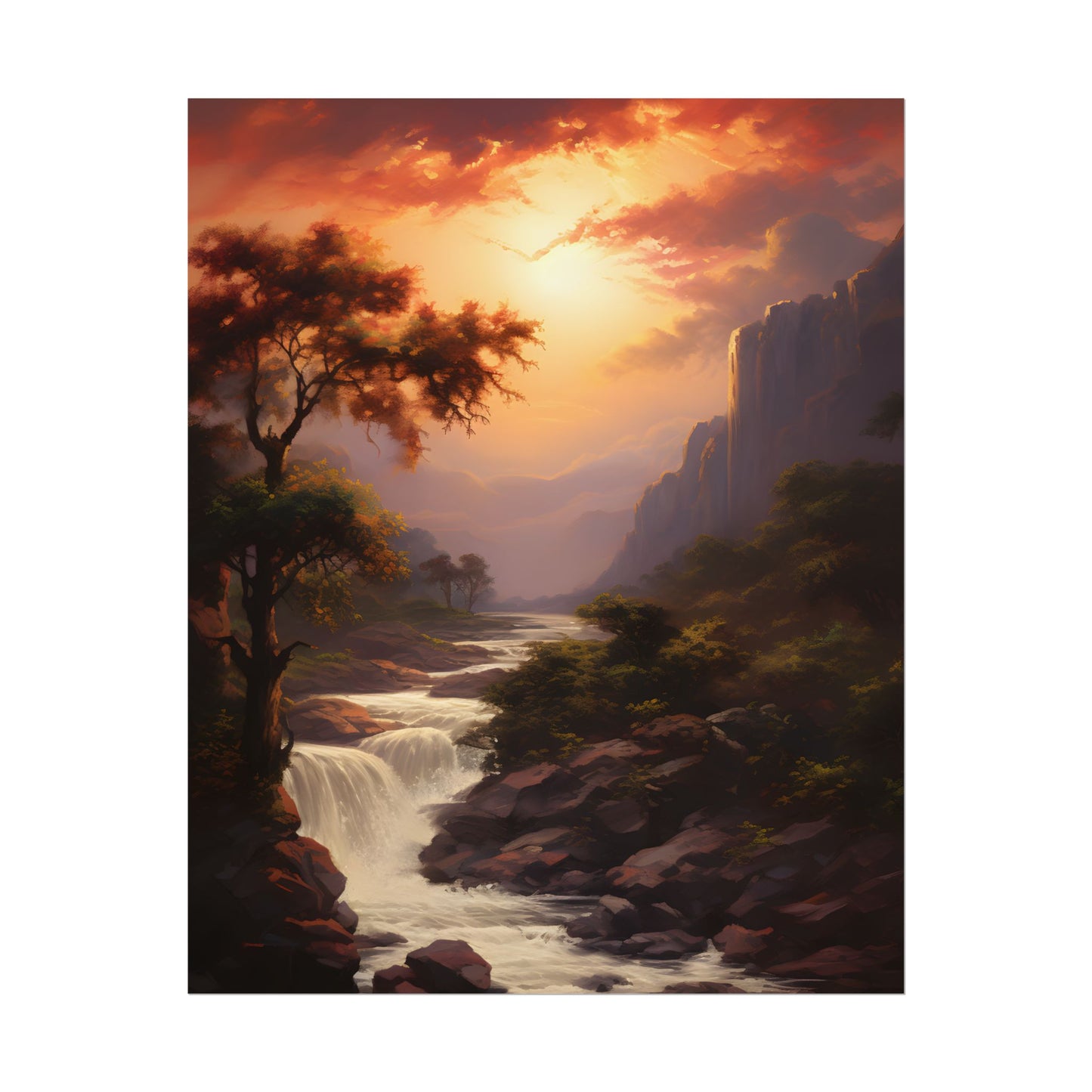 Breathtaking Waterfall Oil Painting: Meticulous Artwork - Poster