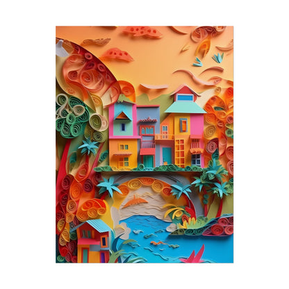 Eye-Catching Beach Paper Quilling: Quilled Landscape Artwork - Poster