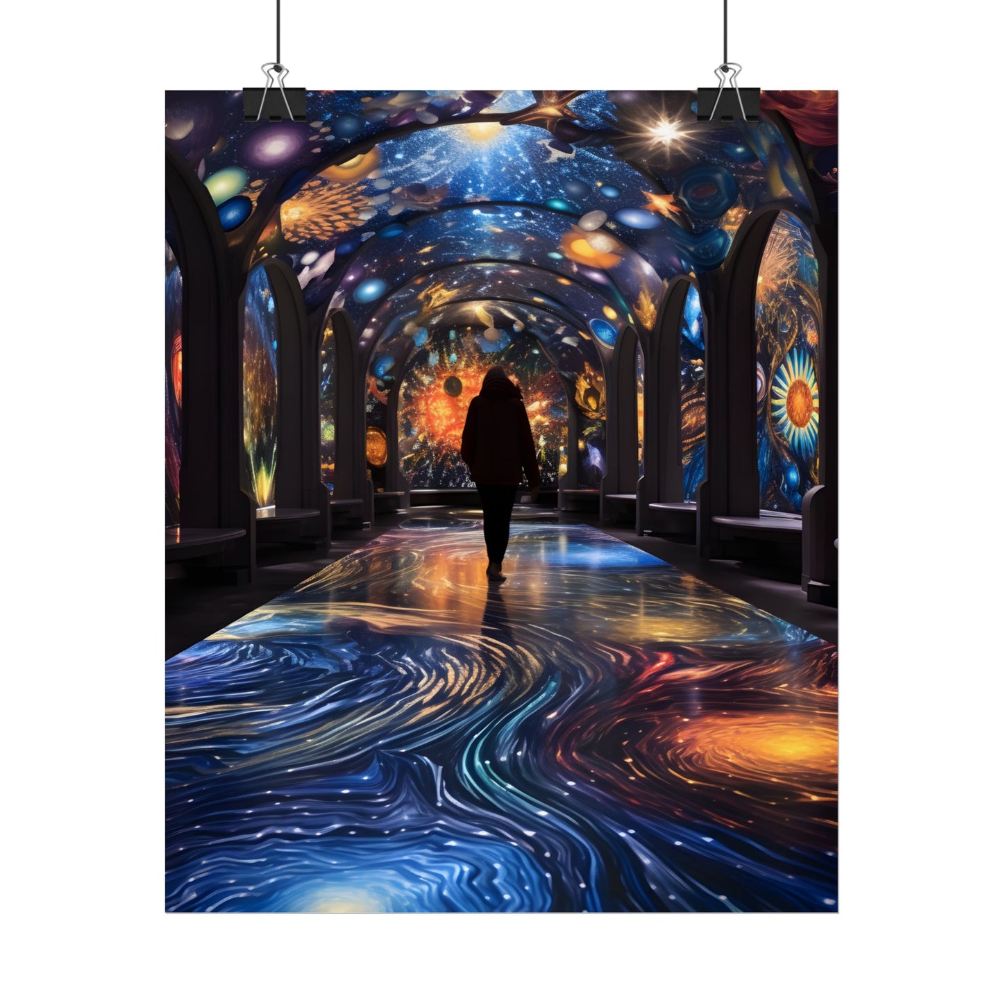 Celestial Art Gallery: Vibrant Space-Themed Artwork in a Colorful Interior - Poster