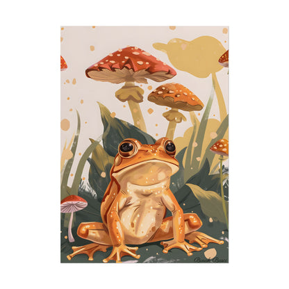 Retro Frog's Smile: Colorful Mushroom Illustration - Poster