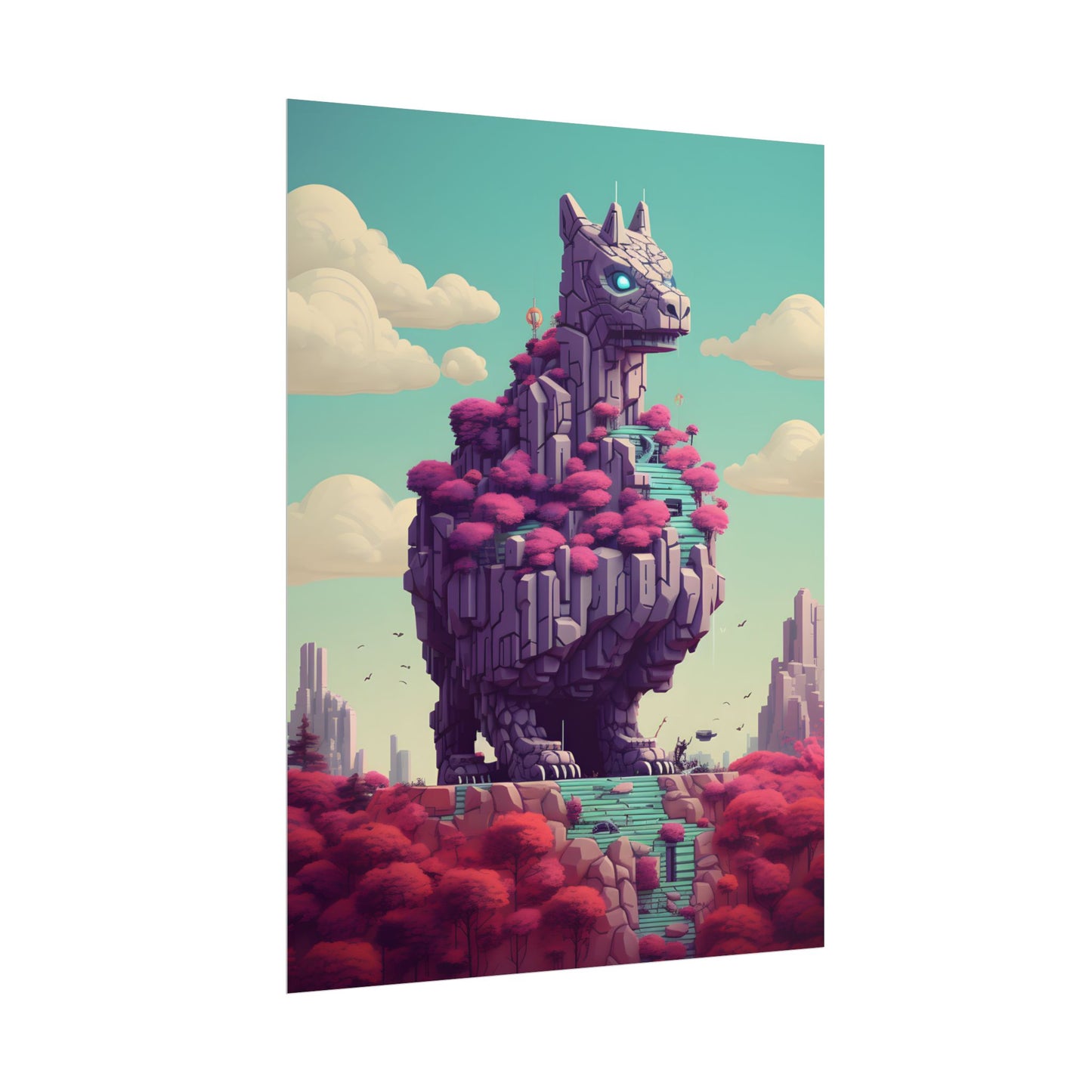 Futuristic Cyber Pet: Neon Pixel Art - Poster