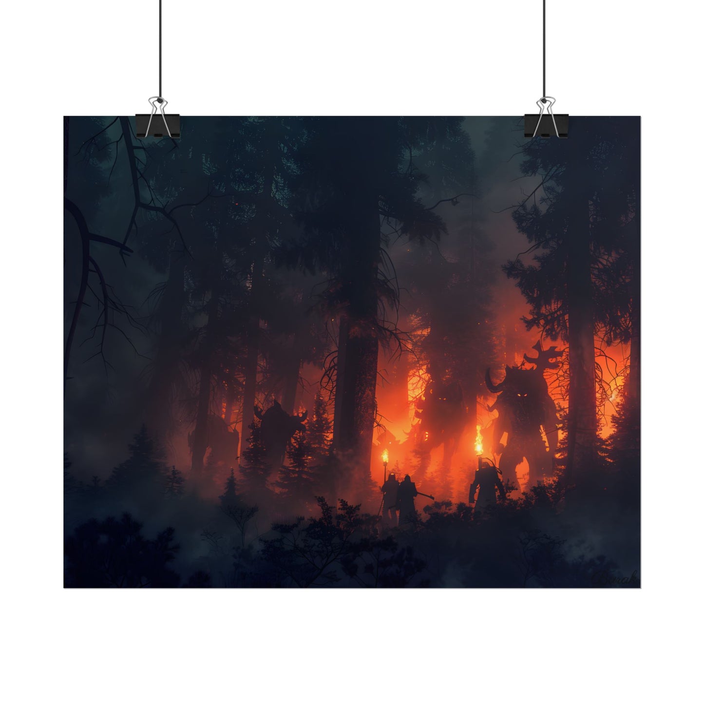 Misty Sunset Gathering: A Group in Nature's Embrace - Poster