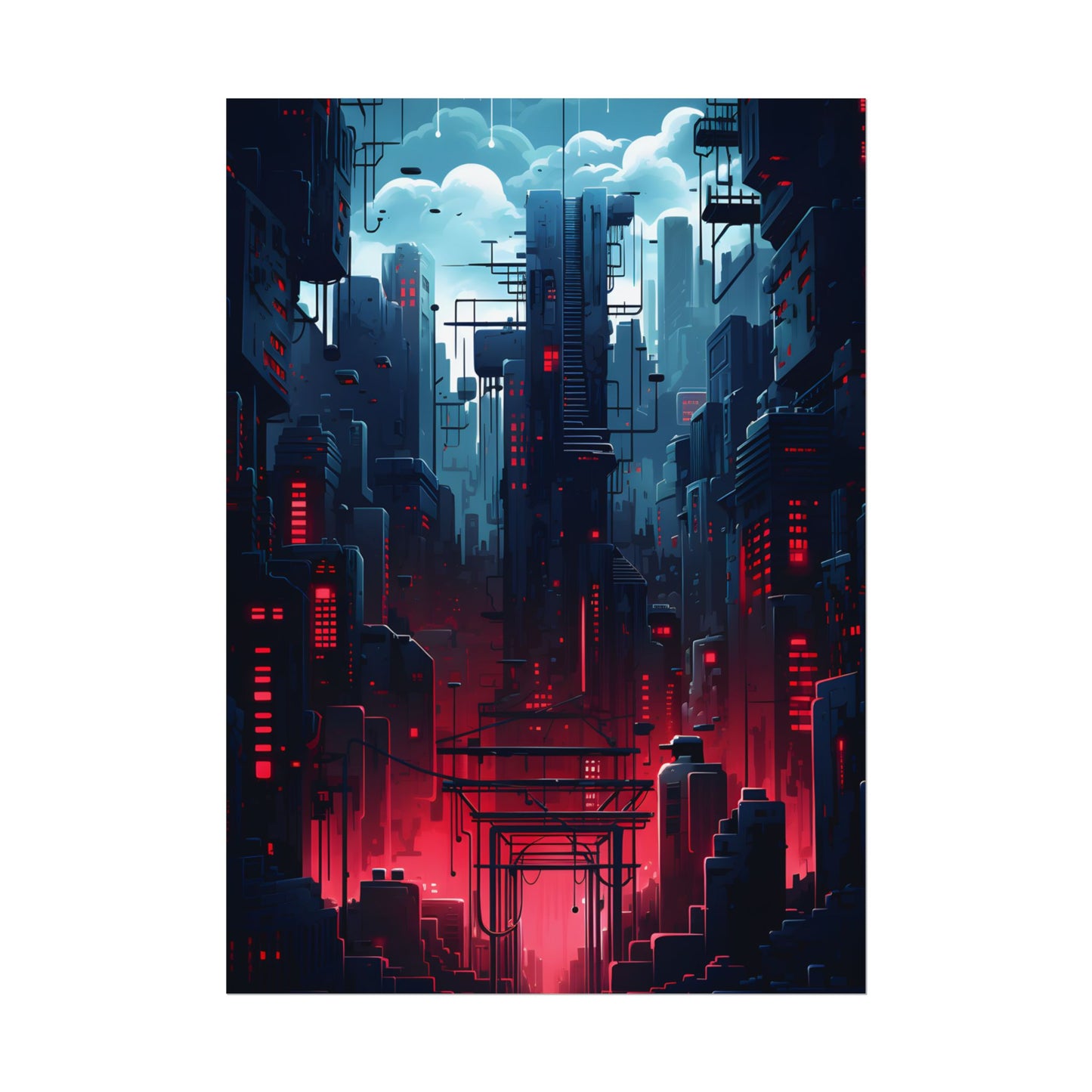 Cyberpunk Melancholy: A Nightly Cityscape Digital Art - Poster