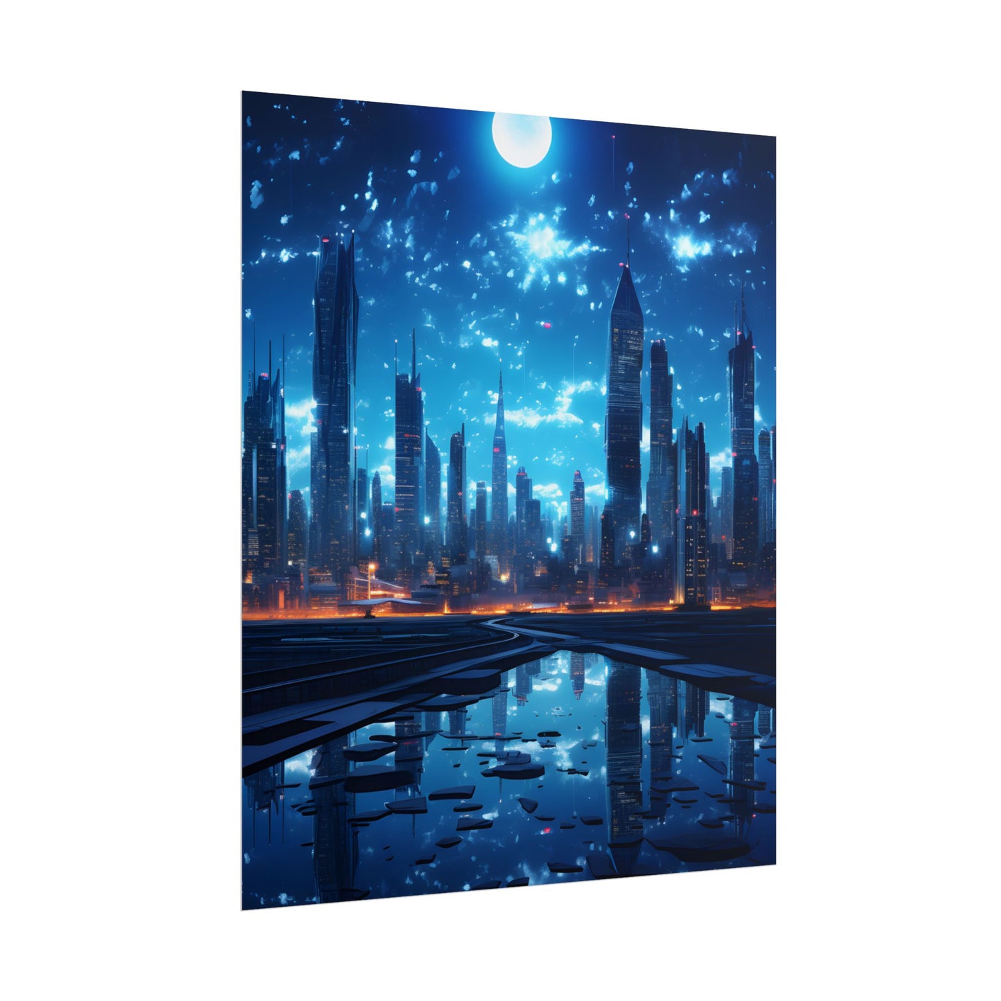 Cyberpunk Night: Quiet Cityscape Digital Art - Poster