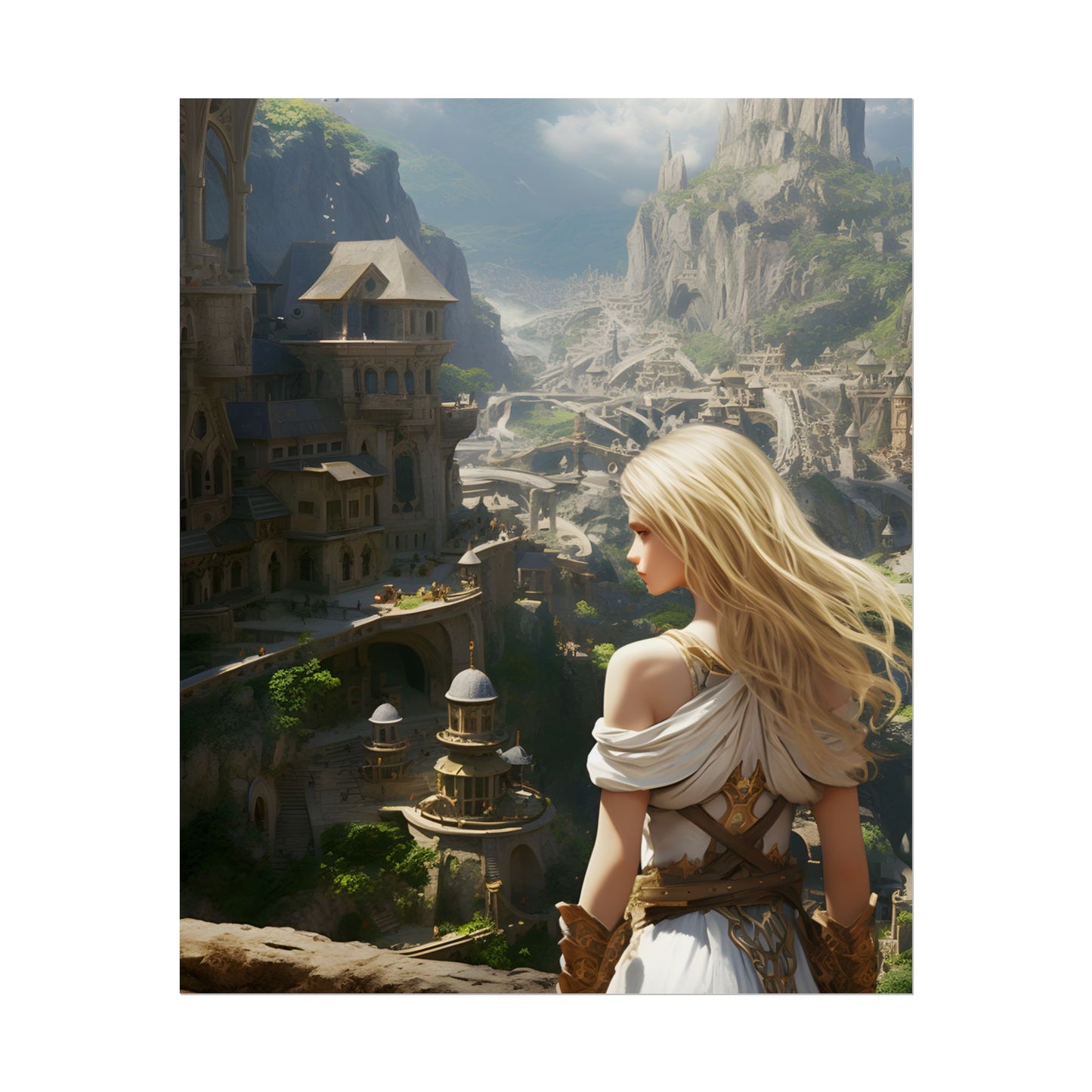 Dramatic Anime Blonde: Flying Female Digital Art - Poster