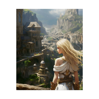 Dramatic Anime Blonde: Flying Female Digital Art - Poster
