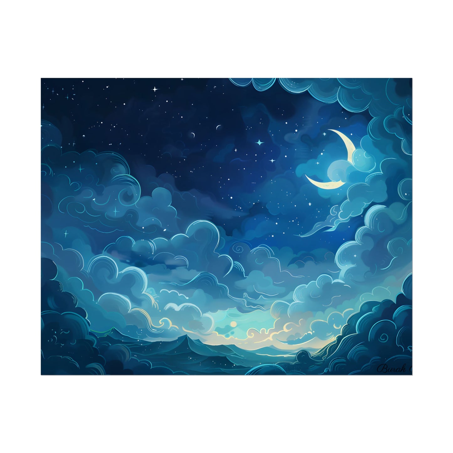 Whimsical Dreamy Night Sky: Bird in Flight Digital Art - Poster