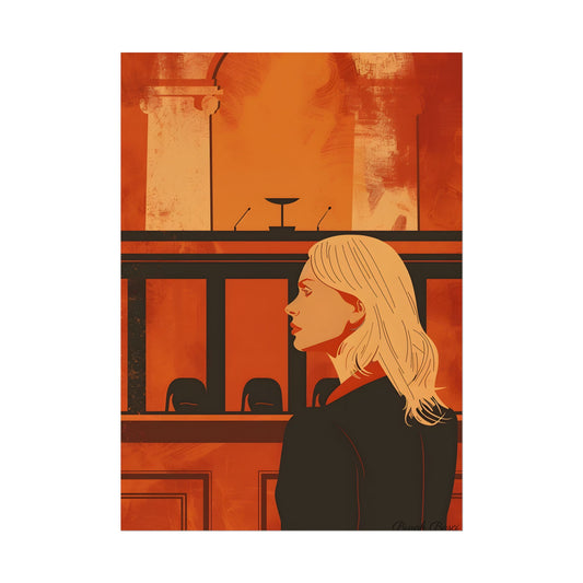 Blonde Woman in Black: Minimalist Portrait Art with a Vibrant Twist - Poster