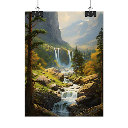 Breathtaking Waterfall: Impressionist Oil Painting - Poster