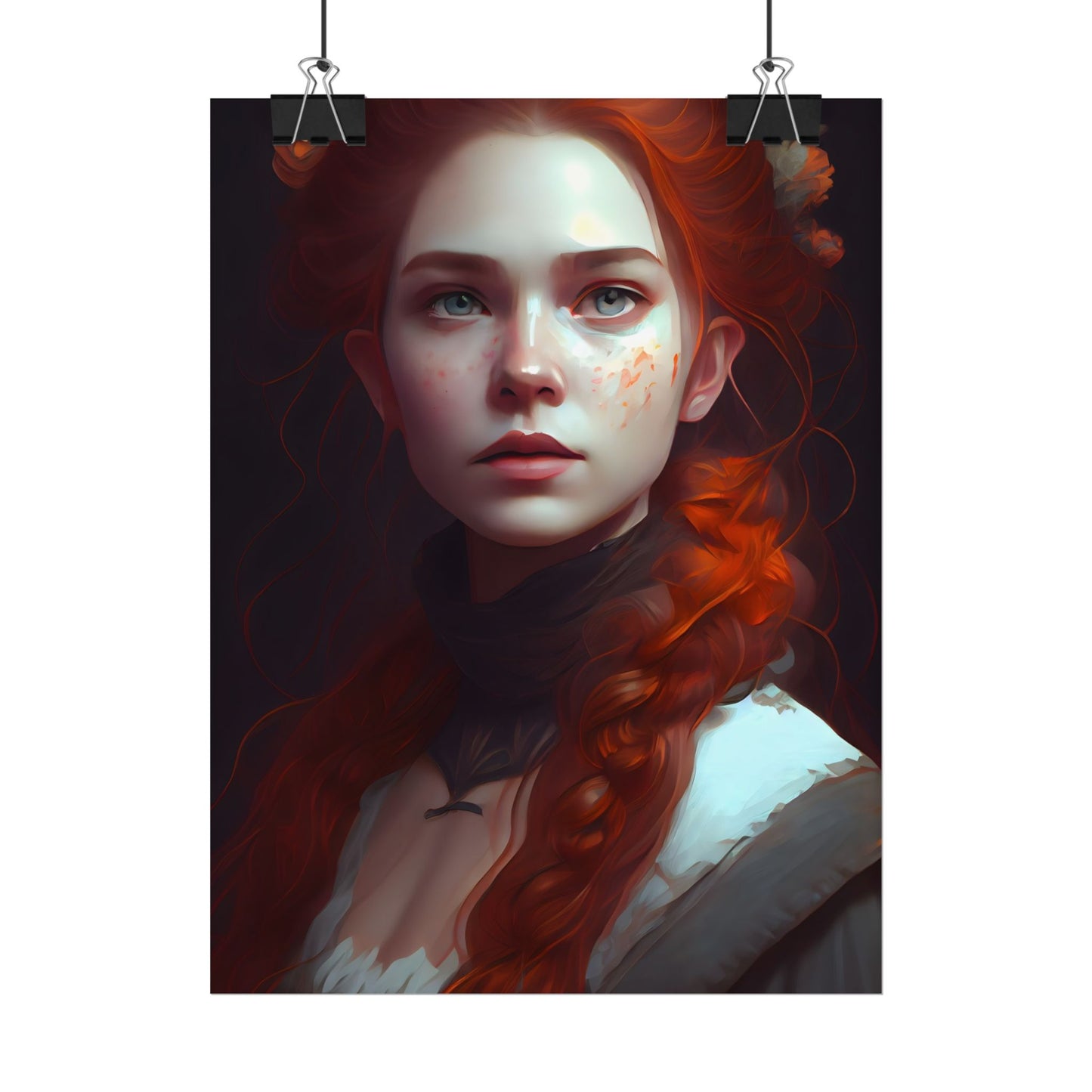 Astonishing Redhead Portrait: Elegant Young Woman in Dress - Poster