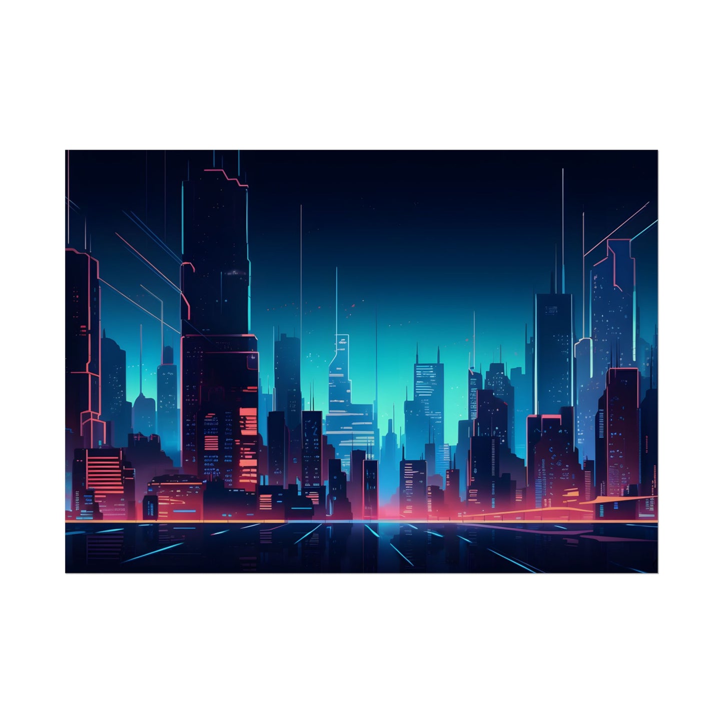 Melancholic Night Cyberpunk Cityscape: Neon Dreams Digital Art - Poster