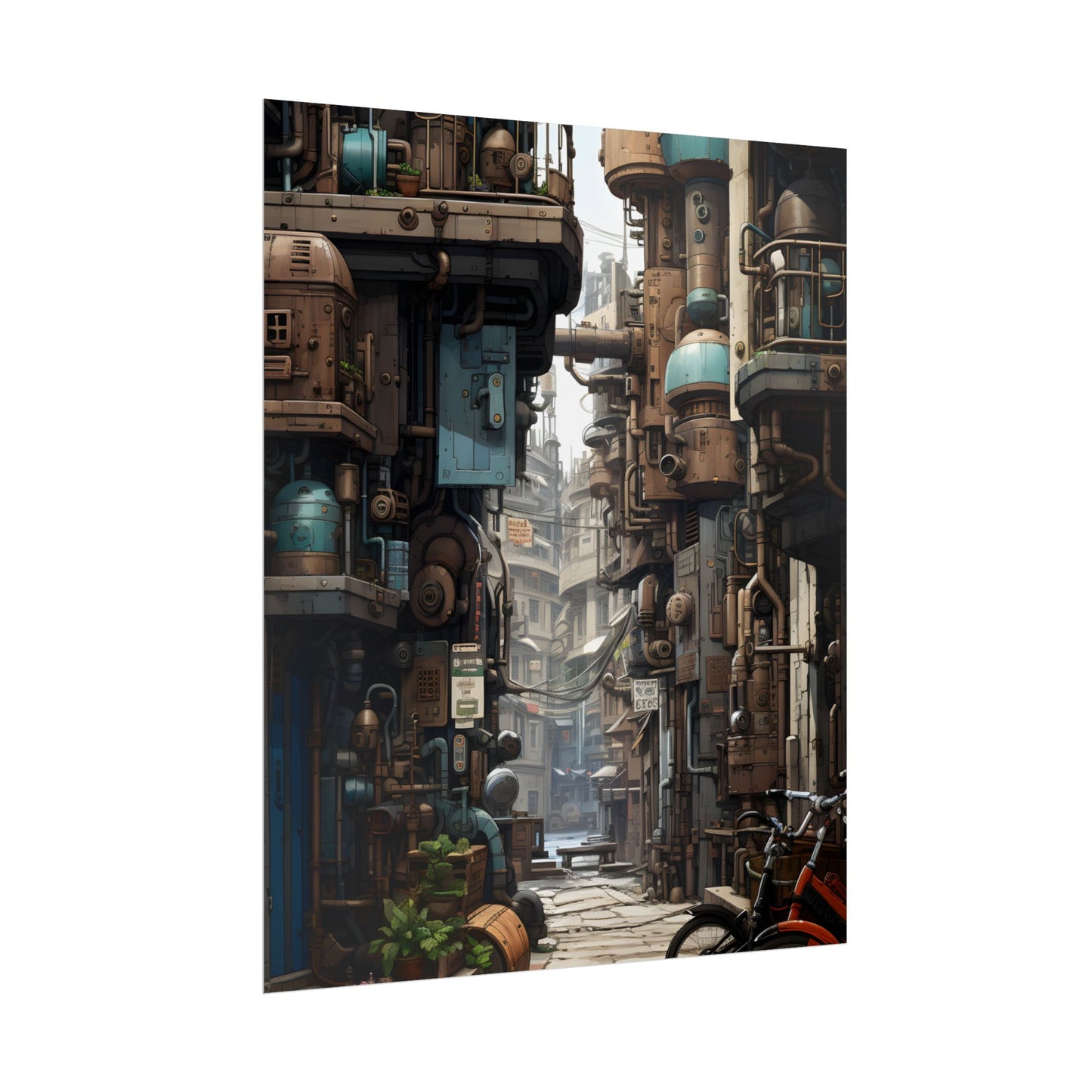 Steampunk Urban Decay: Post-Apocalyptic Cityscape at Dusk - Poster
