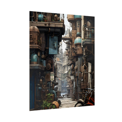 Steampunk Urban Decay: Post-Apocalyptic Cityscape at Dusk - Poster