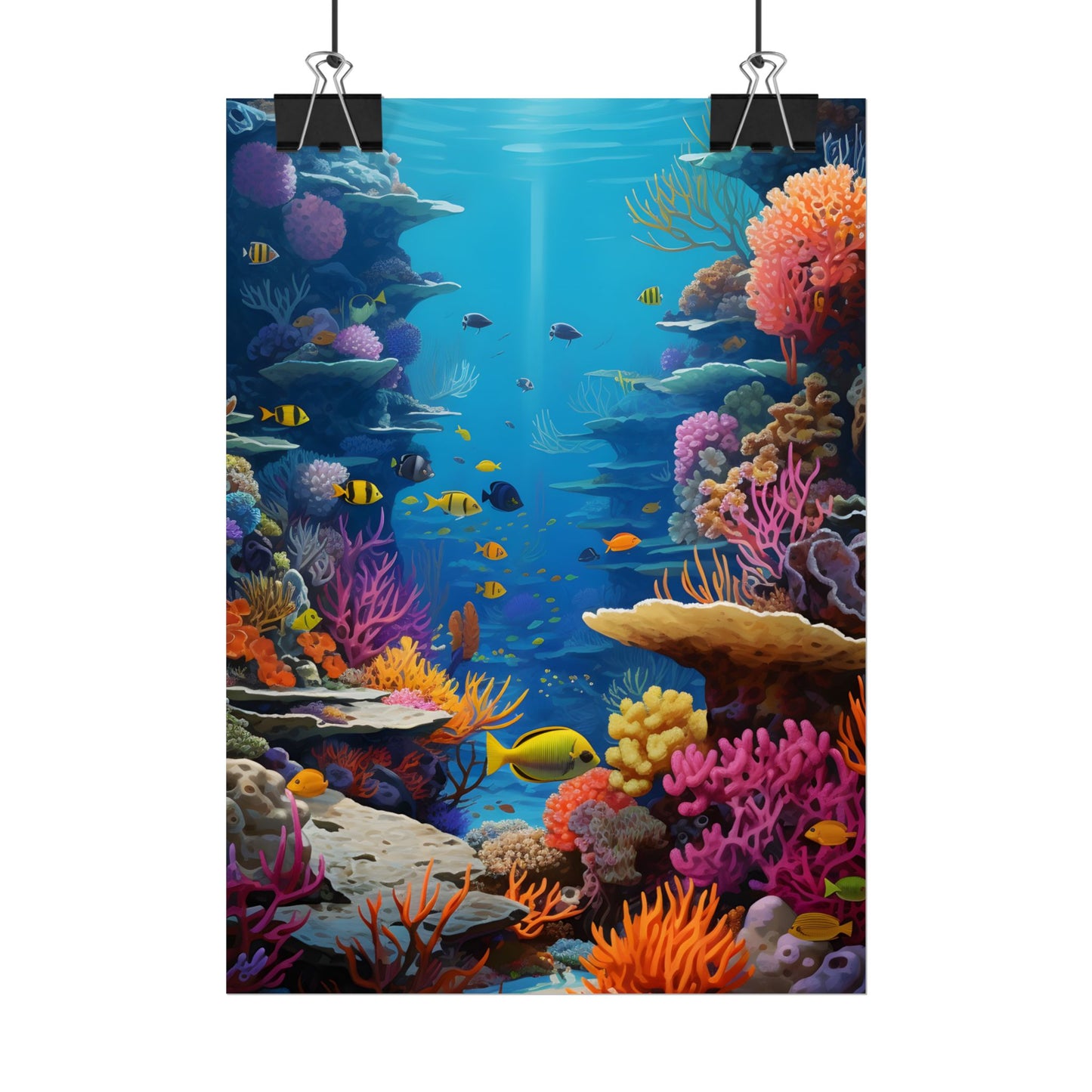 Vibrant Coral Reef Sanctuary: Tropical Marine Life Art - Poster