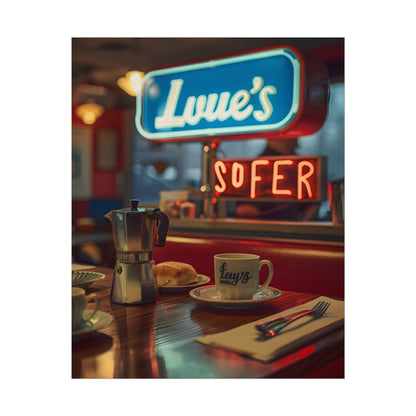 Retro Kitchen Diner Scene: Cozy Coffee Moment - Poster