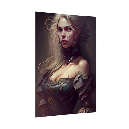 Blonde Female Portrait in a Dress: Stunning Artwork - Poster