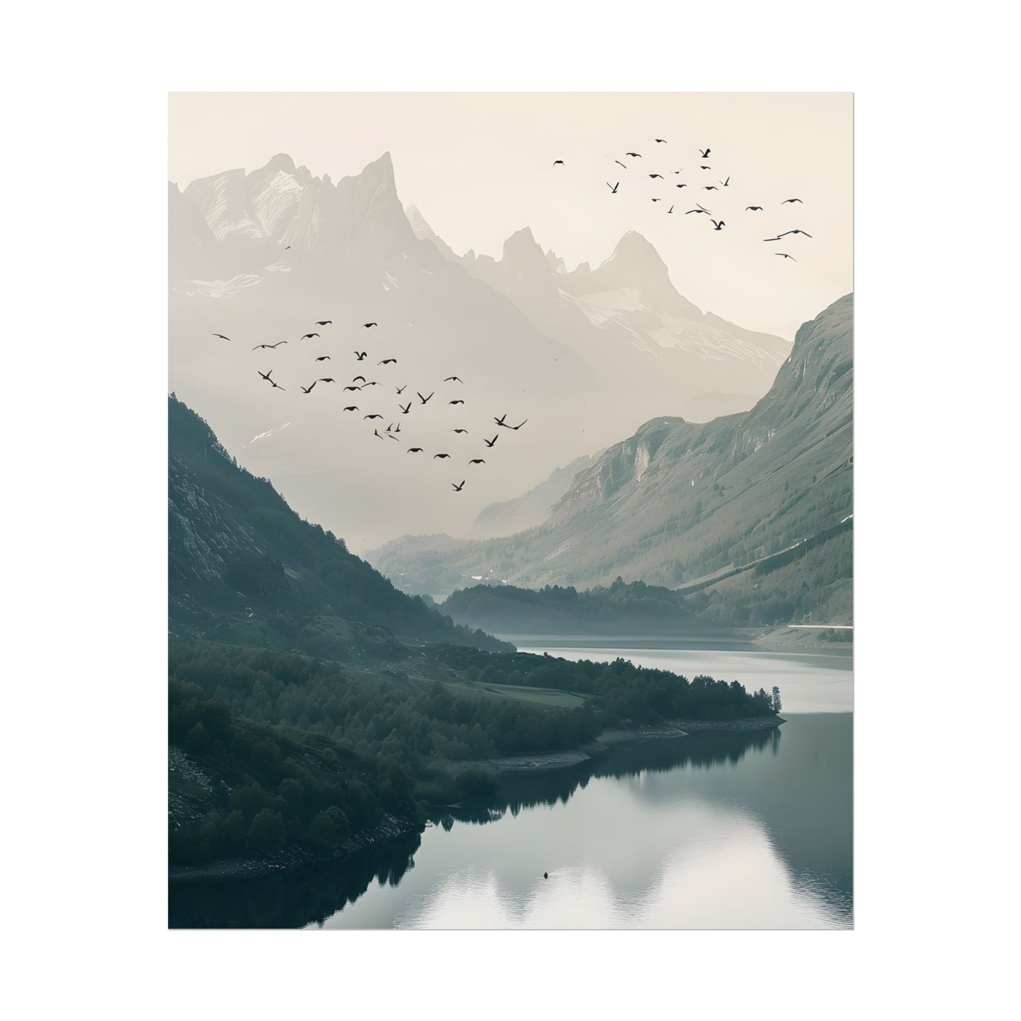 Serene Mountain Lake: A Peaceful Nature Artwork - Poster