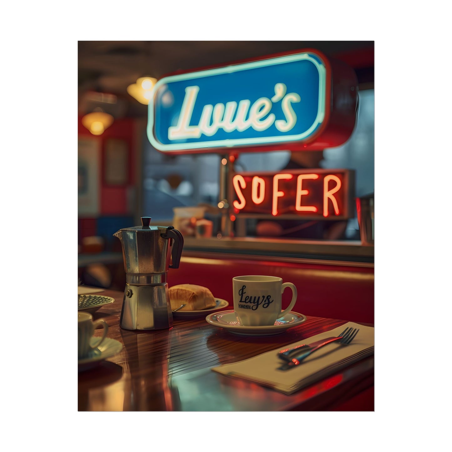 Retro Kitchen Diner Scene: Cozy Coffee Moment - Poster