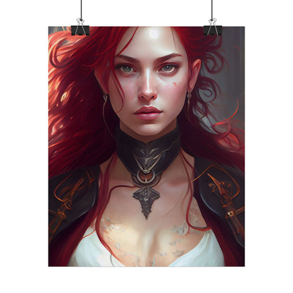 Red Hair Beauty: Elegant Woman in Black - Poster