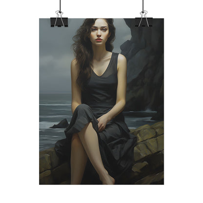 Serene Face with Glasses: Neutral Expression Art - Poster