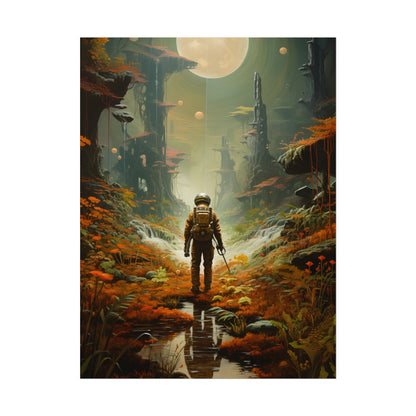 Futuristic Explorer in Wilderness: Digital Artwork - Poster