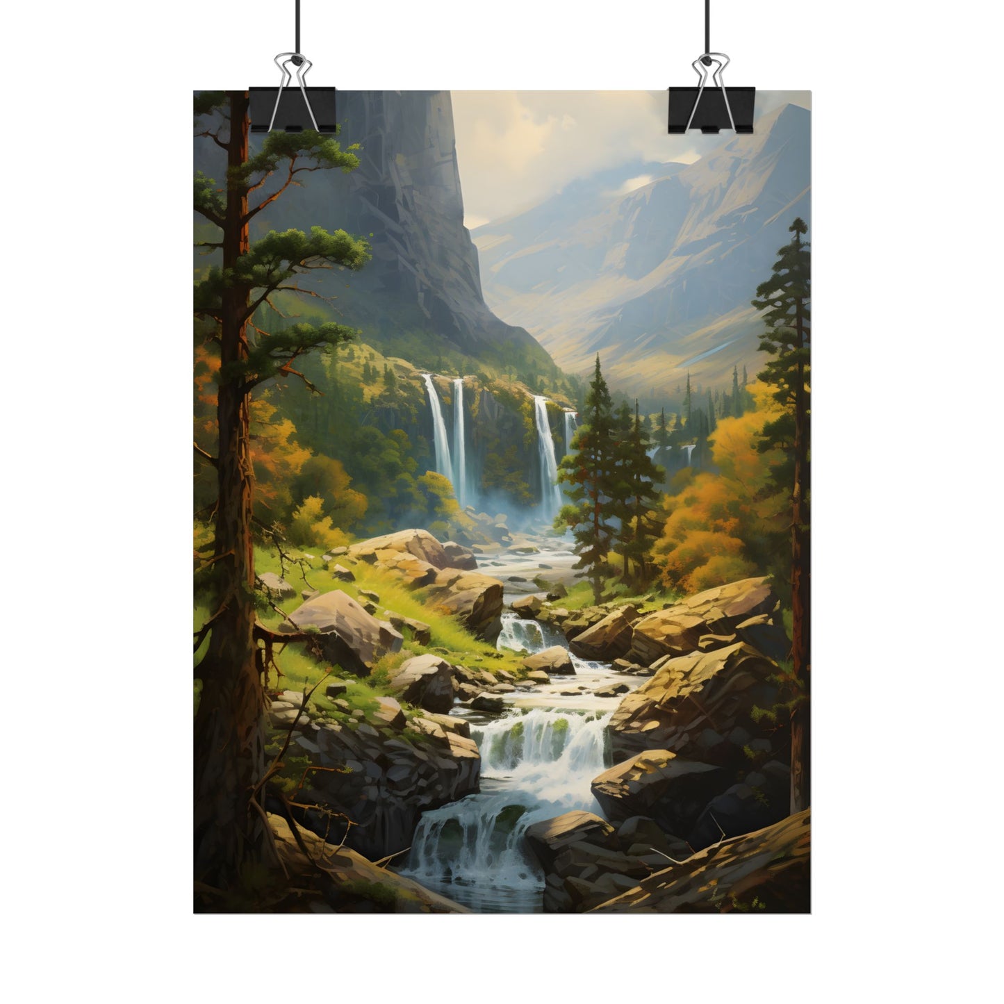 Breathtaking Waterfall: Impressionist Oil Painting - Poster