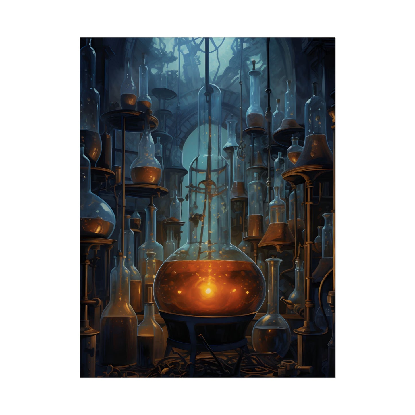 Scientific Discovery: Mysterious Laboratory Scene with Beaker and Whiteboard - Poster
