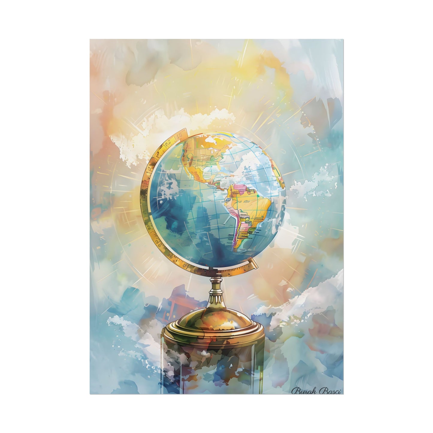 Vintage-Style Globe: World Map with Iconic Features - Poster
