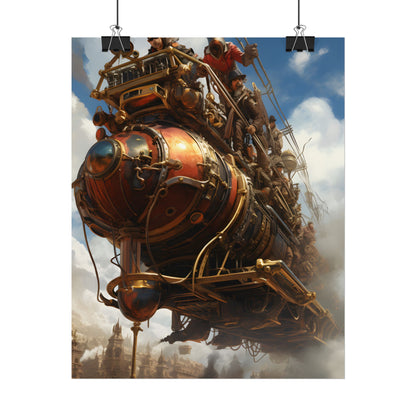 Thrilling Steampunk Sky-Liner: Racing Steam Locomotive on Colum - Poster
