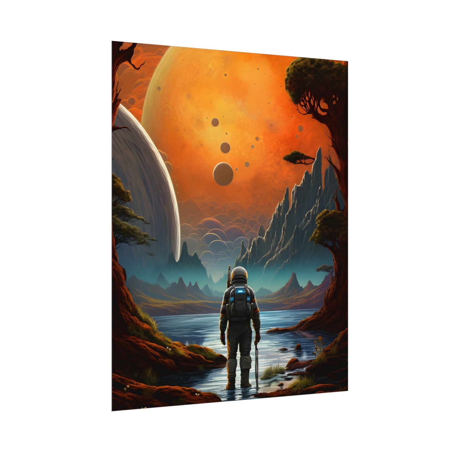 Futuristic Wilderness Explorer: Jetpack Adventure Art - Poster