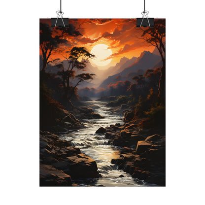 Breathtaking Waterfall: Impressionist Oil Painting in Serene Atmosphere - Poster
